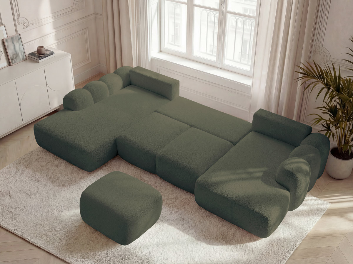 Bobochic Montaigne Wohnlandschaft mit Pouf Bouclé-Stoff Grün Ecke rechts