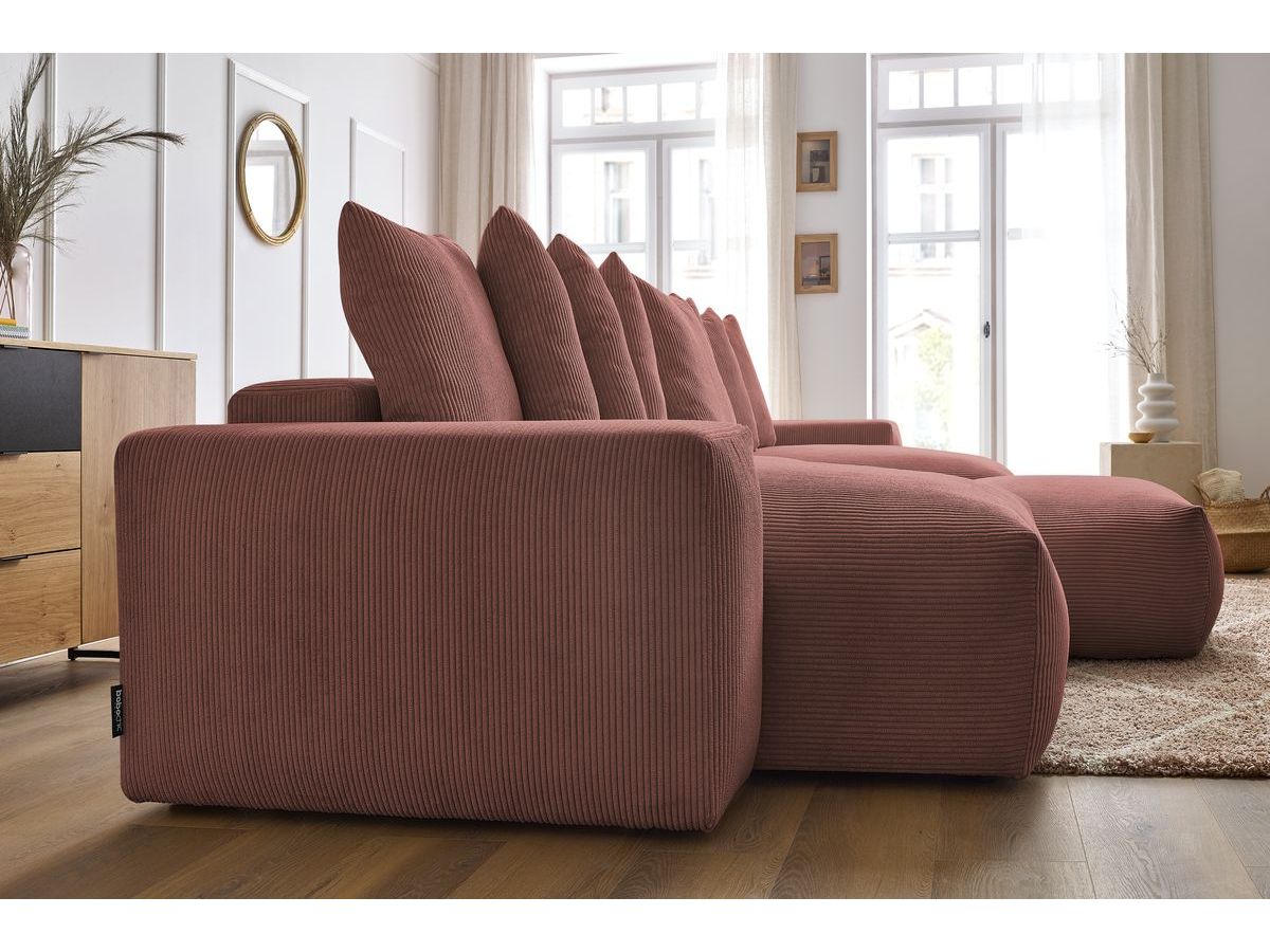 Bobochic Voltaire Wohnlandschaft mit Pouf 420 × 174 cm, Liegefläche 135 × 345 cm Cordsamt Rosa