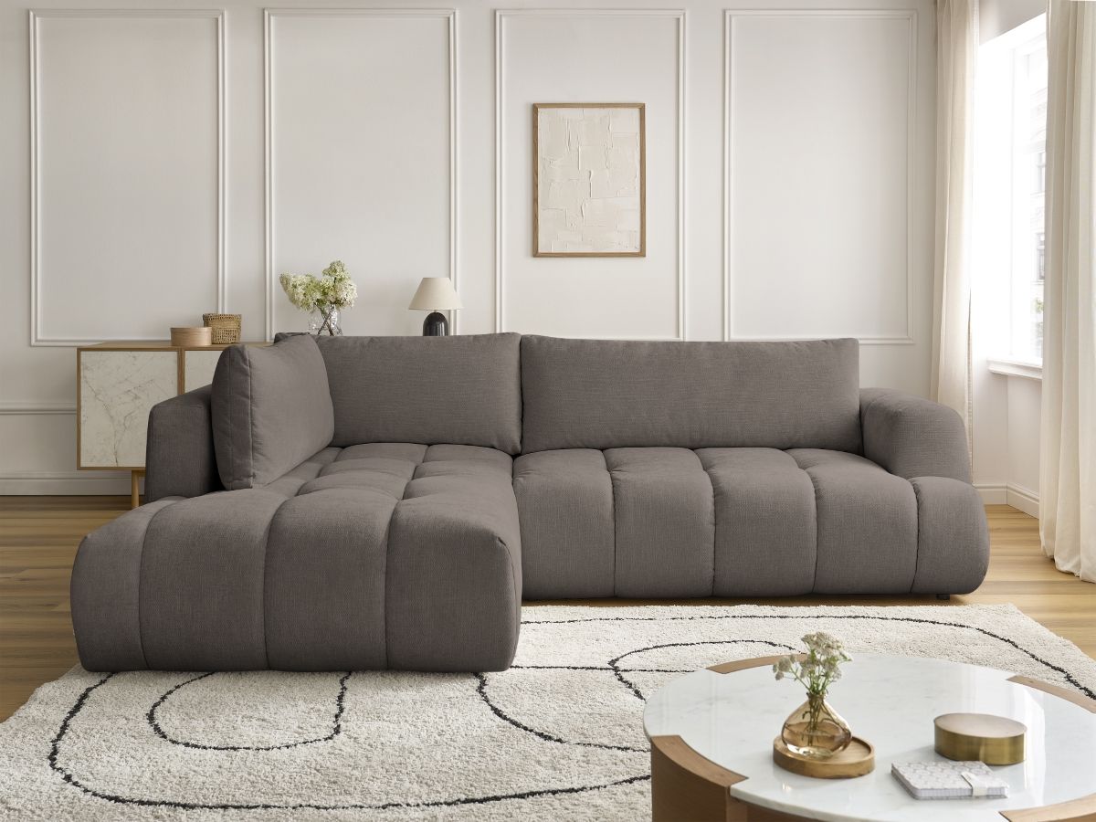 Bobochic Fuji Ecksofa mit Schlaffunktion und Bettkasten 282 × 204 cm Stoff Taupe Ecke links