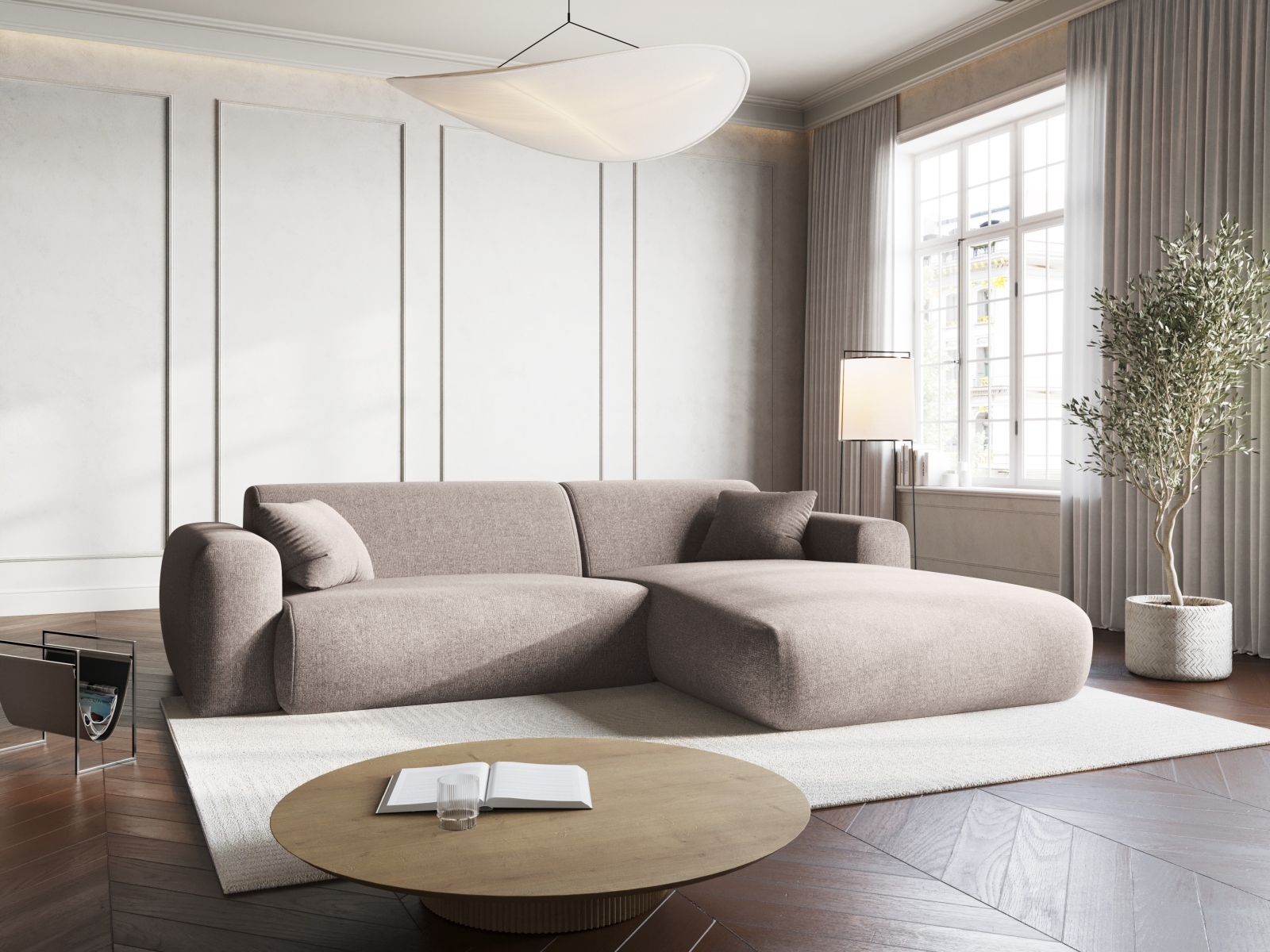 Cosmopolitan Design Ecksofa Nolio 4-Sitzer kleine Version Chenille Haga Beige Rechts