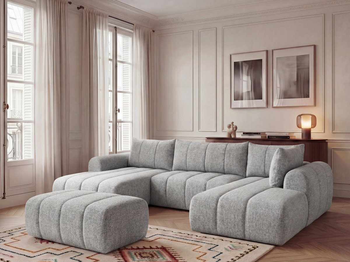 Bobochic Nesty Wohnlandschaft mit Pouf Melange-Stoff Hellgrau Ecke links