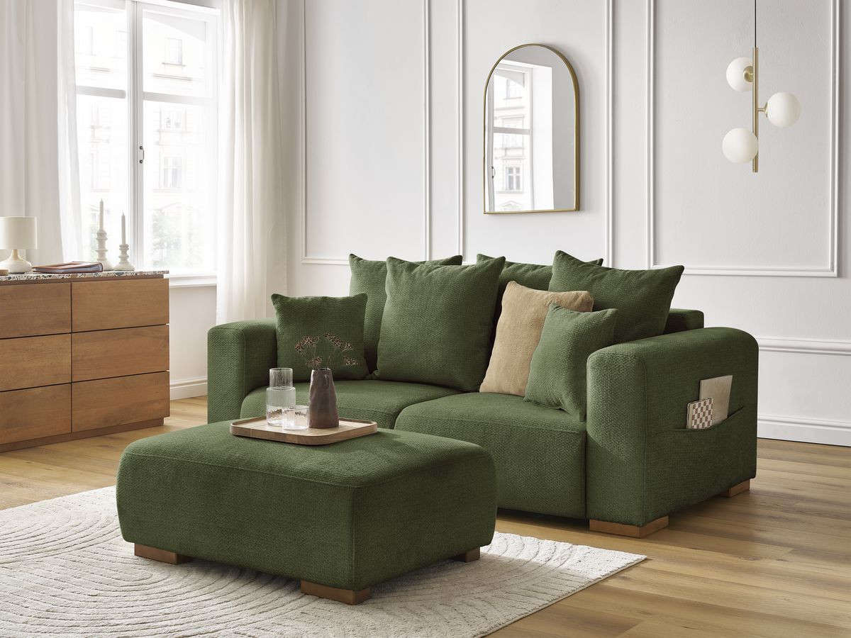 Bobochic Sidonie Sofa 3-Sitzer mit Pouf Melange-Stoff Grün