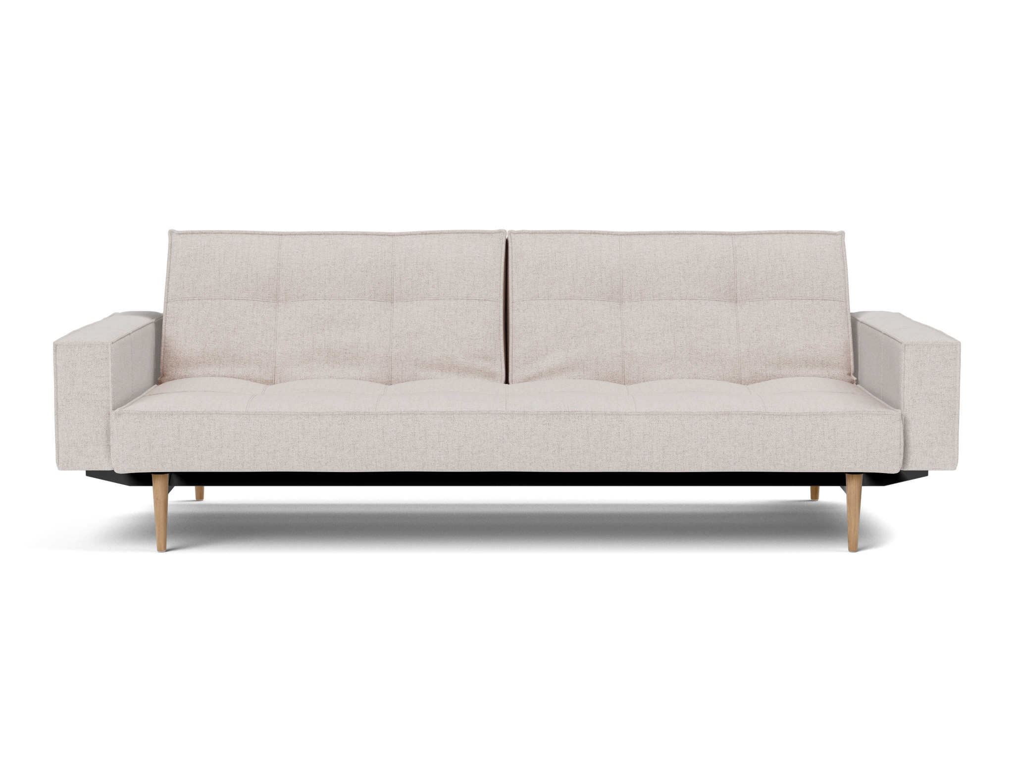 Schlafsofa Splitback mit Armlehnen Strukturierter Stoff Weda 300-Weda-Sand Beine Styletto Eiche hell