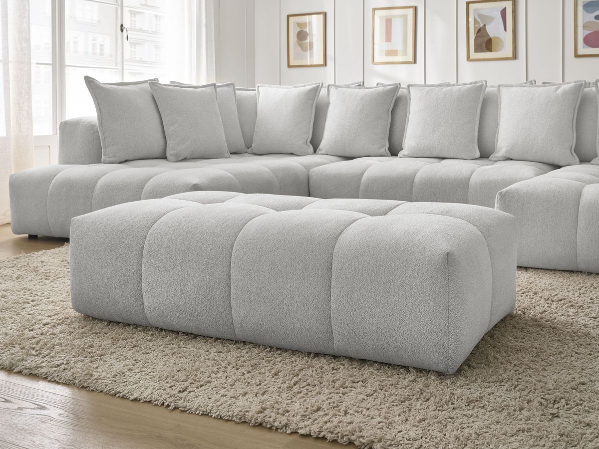 Bobochic Everest Wohnlandschaft mit Pouf, 14 Kissen Melange-Stoff Hellgrau Ecke rechts
