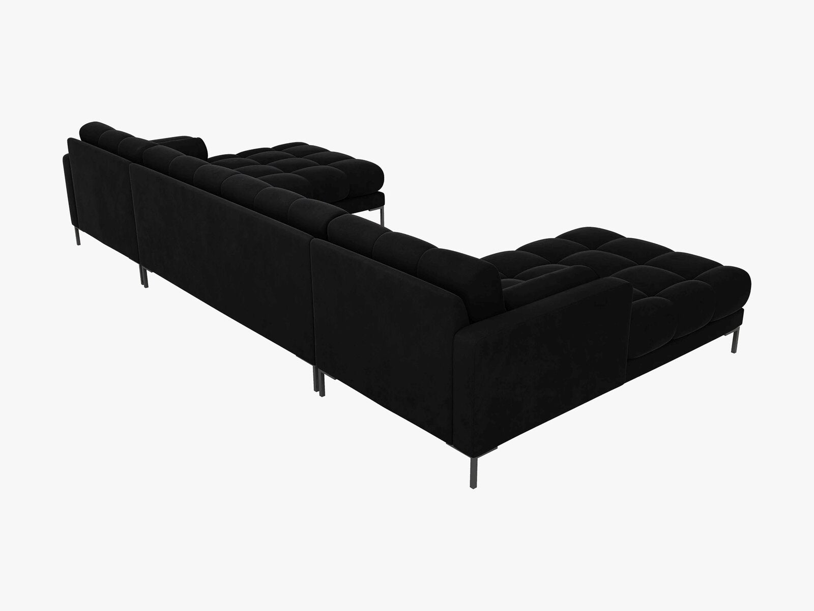 Micadoni Panorama-Sofa Mamaia 6-Sitzer Samt Bluvel Schwarz schwarze Beine