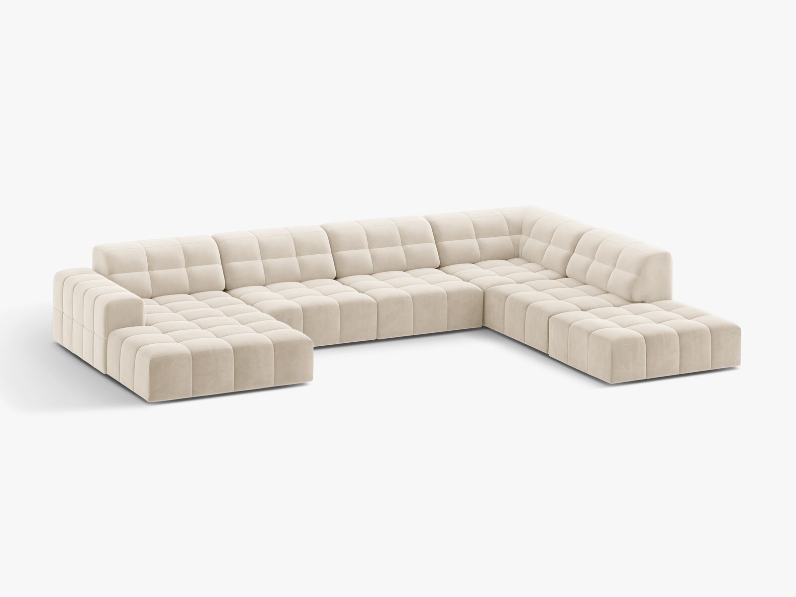 Micadoni Panorama Ecksofa Jennifer 7-Sitzer Rechts Samt Bluvel Helles Beige