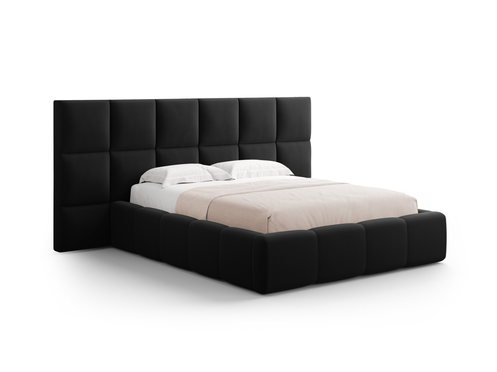 Cosmopolitan Design Stauraumbett mit doppeltem Kopfteil Livigno 180x200 Samt Bluvel Schwarz