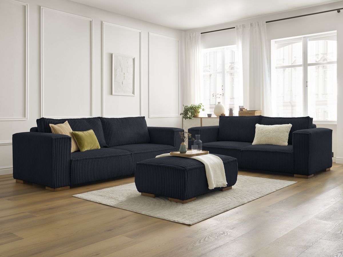 Bobochic Chelsea Sofa 6-Sitzer mit Pouf Breitcord weich Schwarz