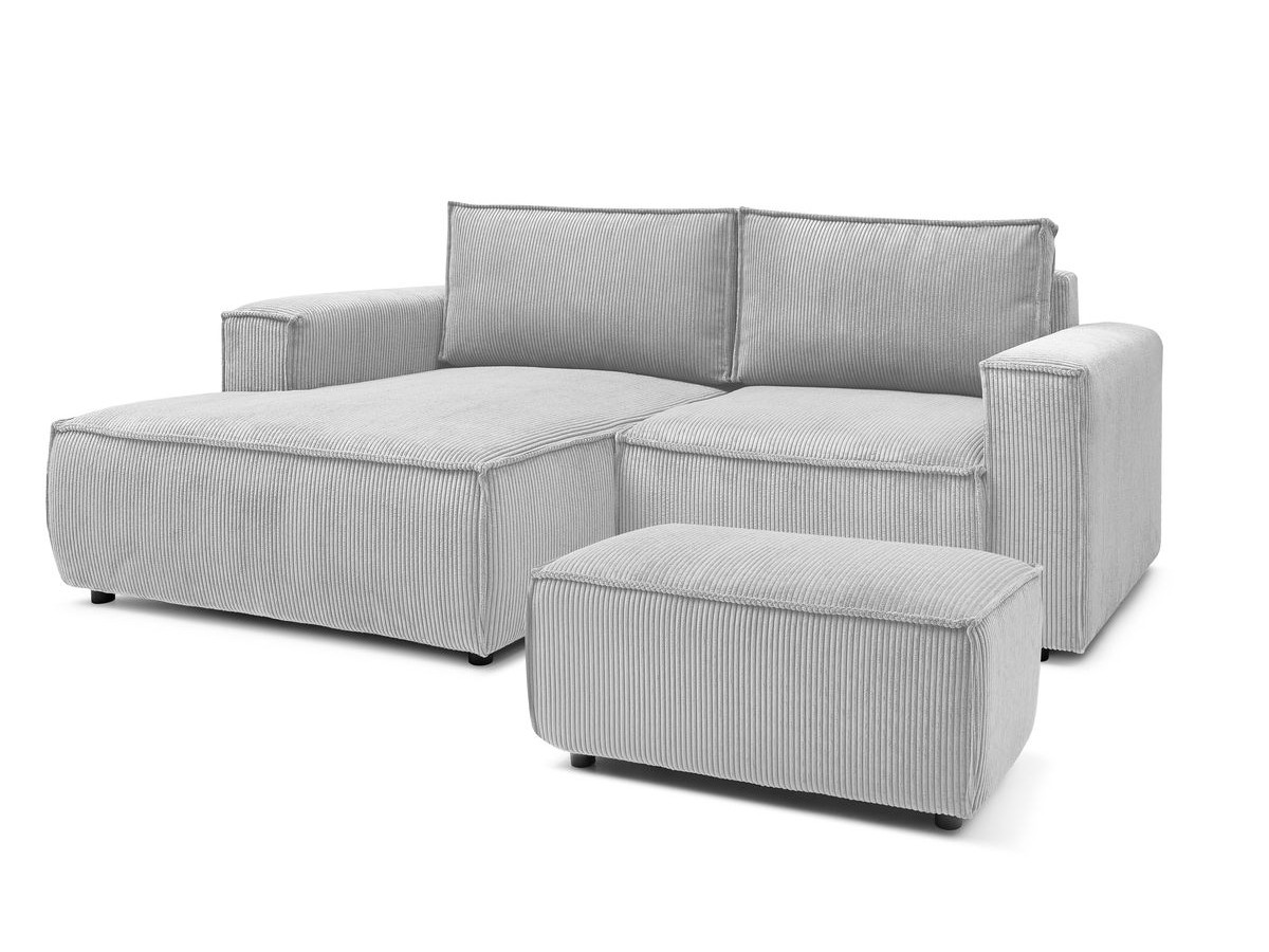 Bobochic Nihad Ecksofa mit Pouf Cordsamt Hellgrau Ecke links