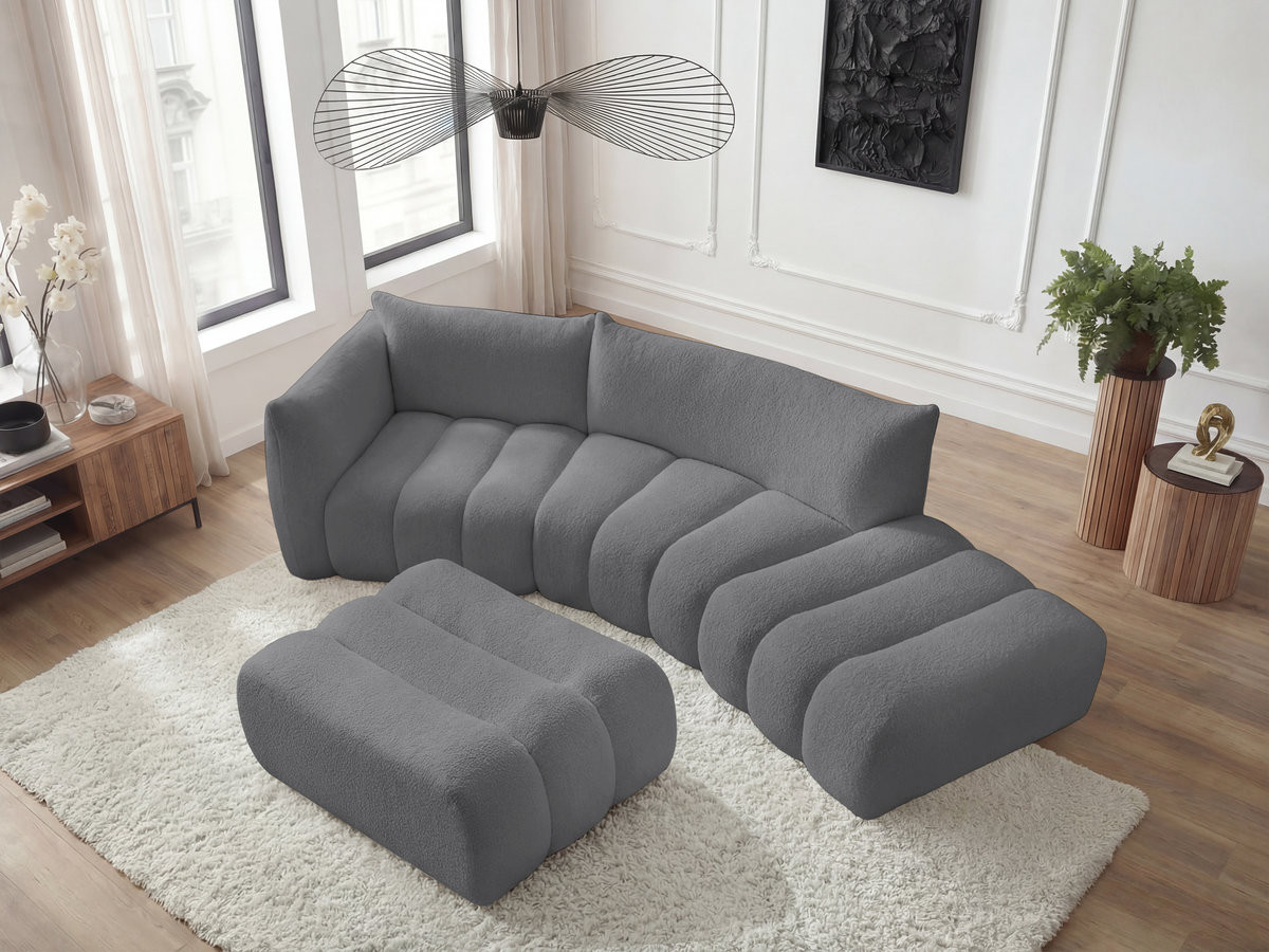 Bobochic Azra Ecksofa mit Pouf 325 × 112 cm Bouclé-Stoff Dunkelgrau Ecke links