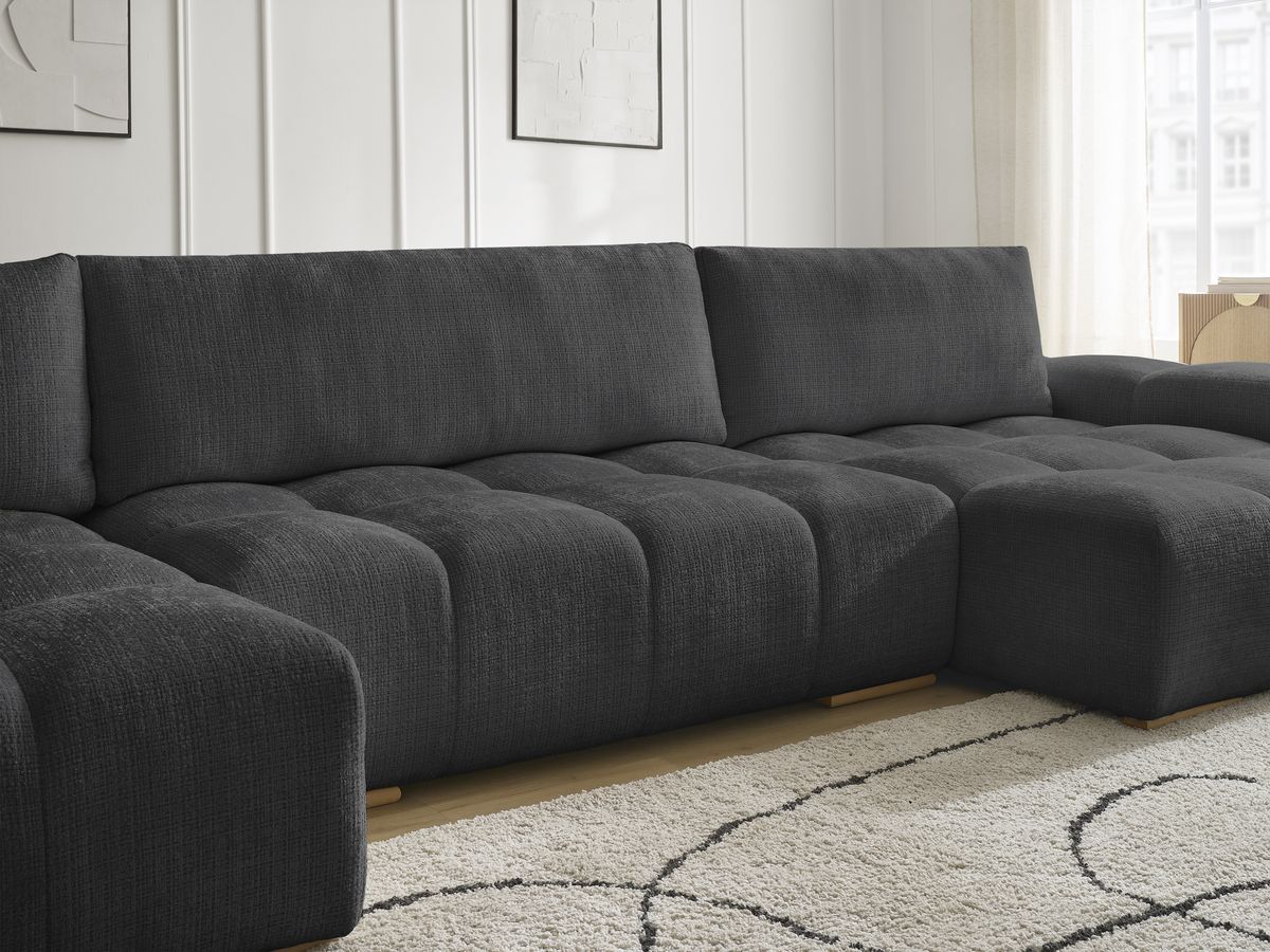 Bobochic Anakin Wohnlandschaft mit Pouf, 3 Kissen Strukturstoff Schwarz