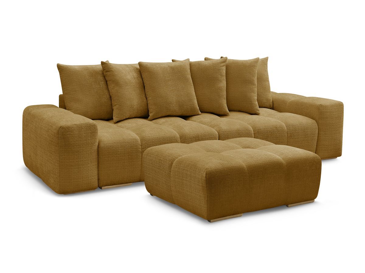 Bobochic Anakin Schlafsofa 3-Sitzer mit Bettkasten und Pouf, 6 Kissen Strukturstoff Gelb