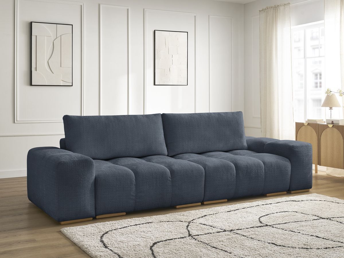 Bobochic Anakin Schlafsofa 3-Sitzer mit Bettkasten, 2 Kissen Strukturstoff Dunkelblau