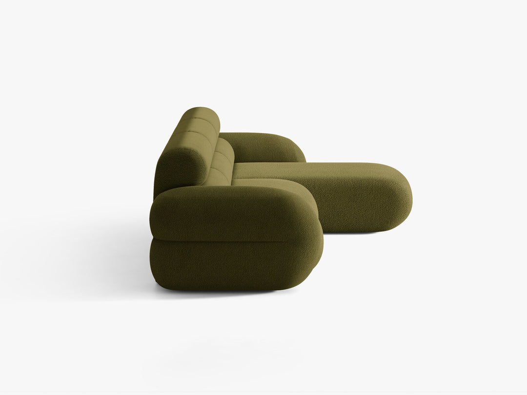Micadoni Neo Ecksofa 4-Sitzer Rechts Boucle Baloo Dunkles Olivgrün