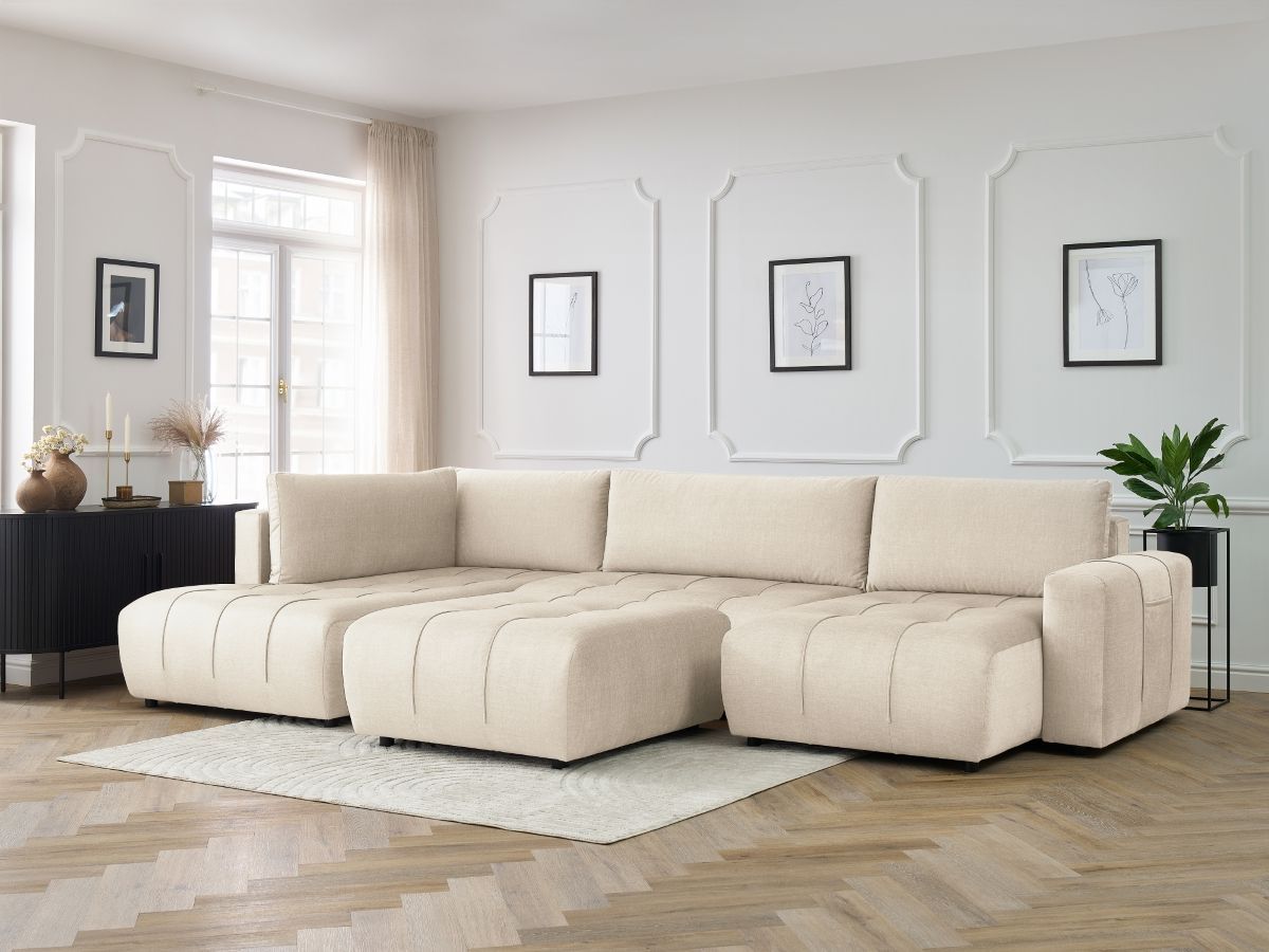 Bobochic Arsene Wohnlandschaft mit Pouf Samt Beige Ecke rechts