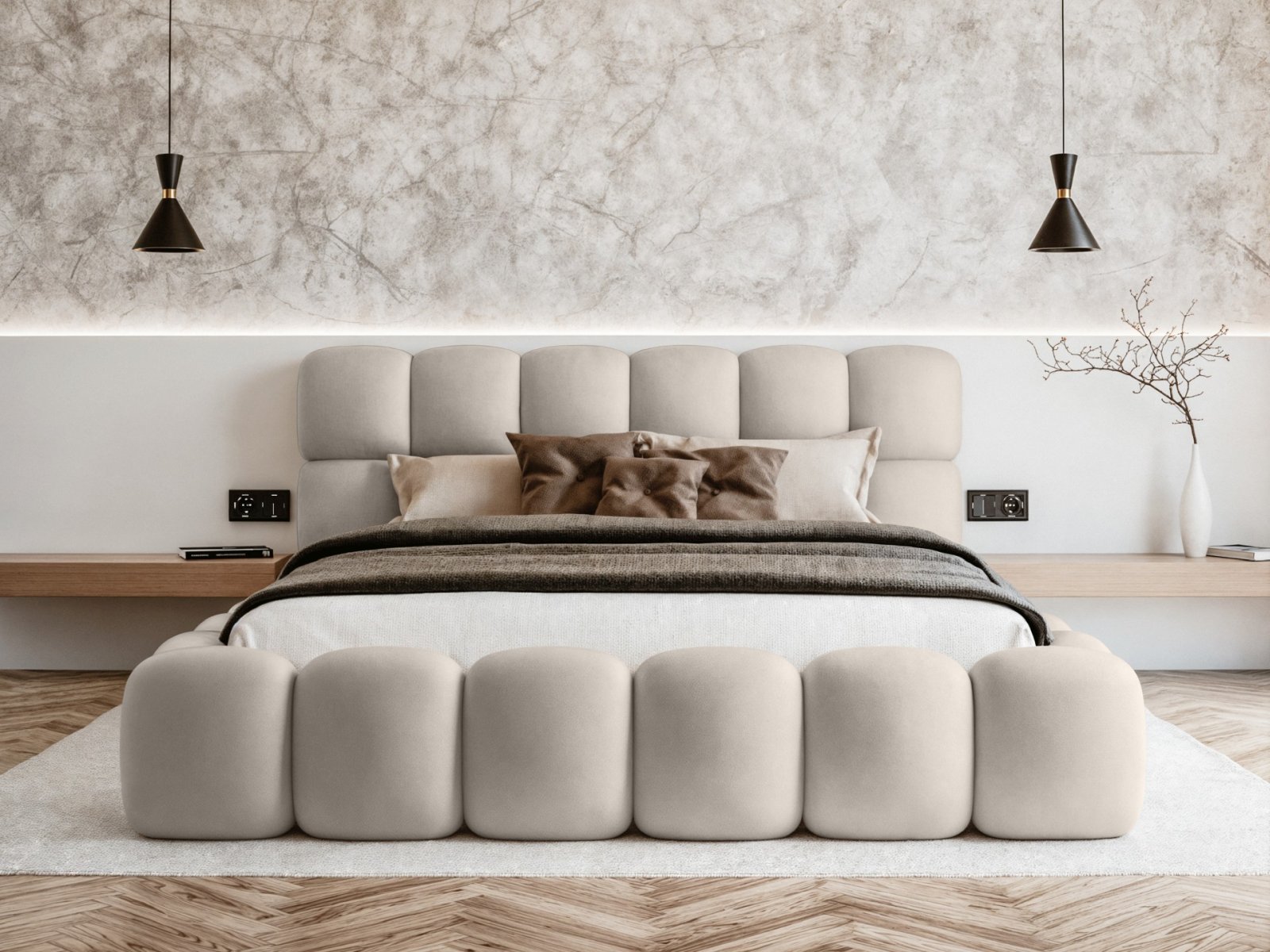 Polsterbett Vento Samtstoff 160x200 mit Metallrahmen Piano 02 Helles Beige