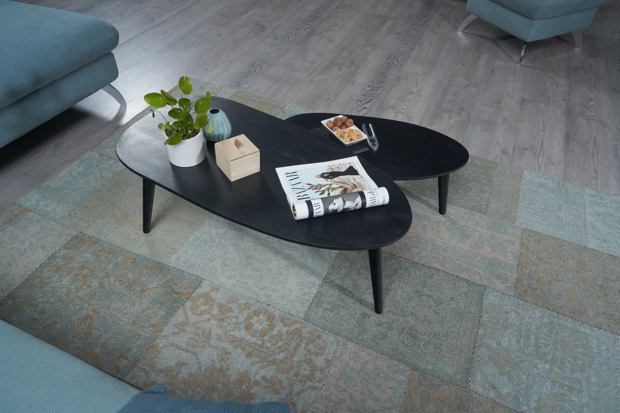 Satztisch 2er-Set Bandak Mango Massivholz Schwarz 100 × 50 × 42 cm