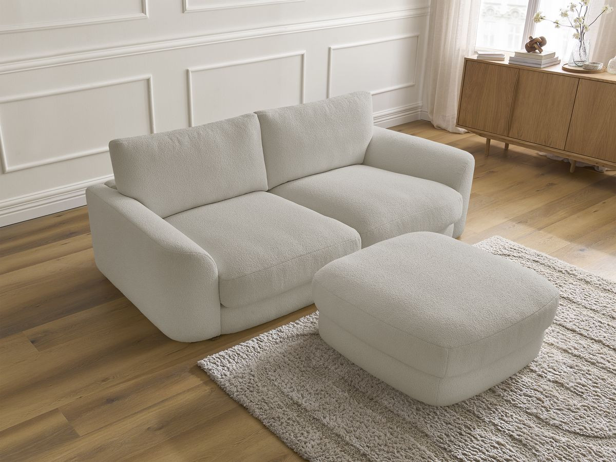 Bobochic Leonore Sofa 3-Sitzer mit Pouf Bouclé-Stoff Taupe
