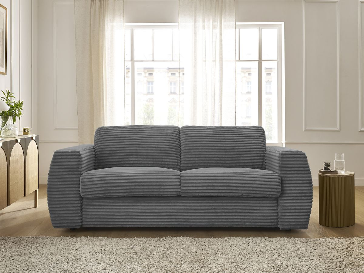 Bobochic Hugo Schlafsofa 3-Sitzer Cordsamt Dunkelgrau, Liegefläche 160 × 190 cm