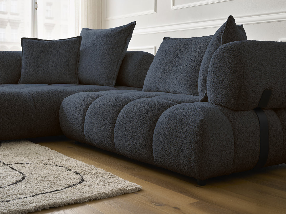 Bobochic Alya Ecksofa Bouclé-Stoff Dunkelblau Ecke links
