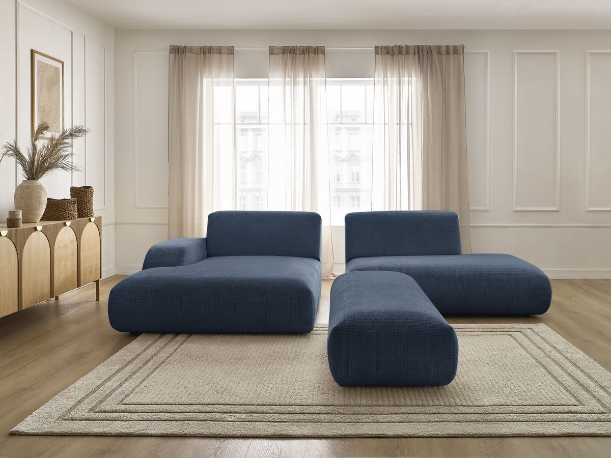 Bobochic Sirius Ecksofa mit Pouf 300 × 170 cm Strukturstoff Dunkelblau Ecke links