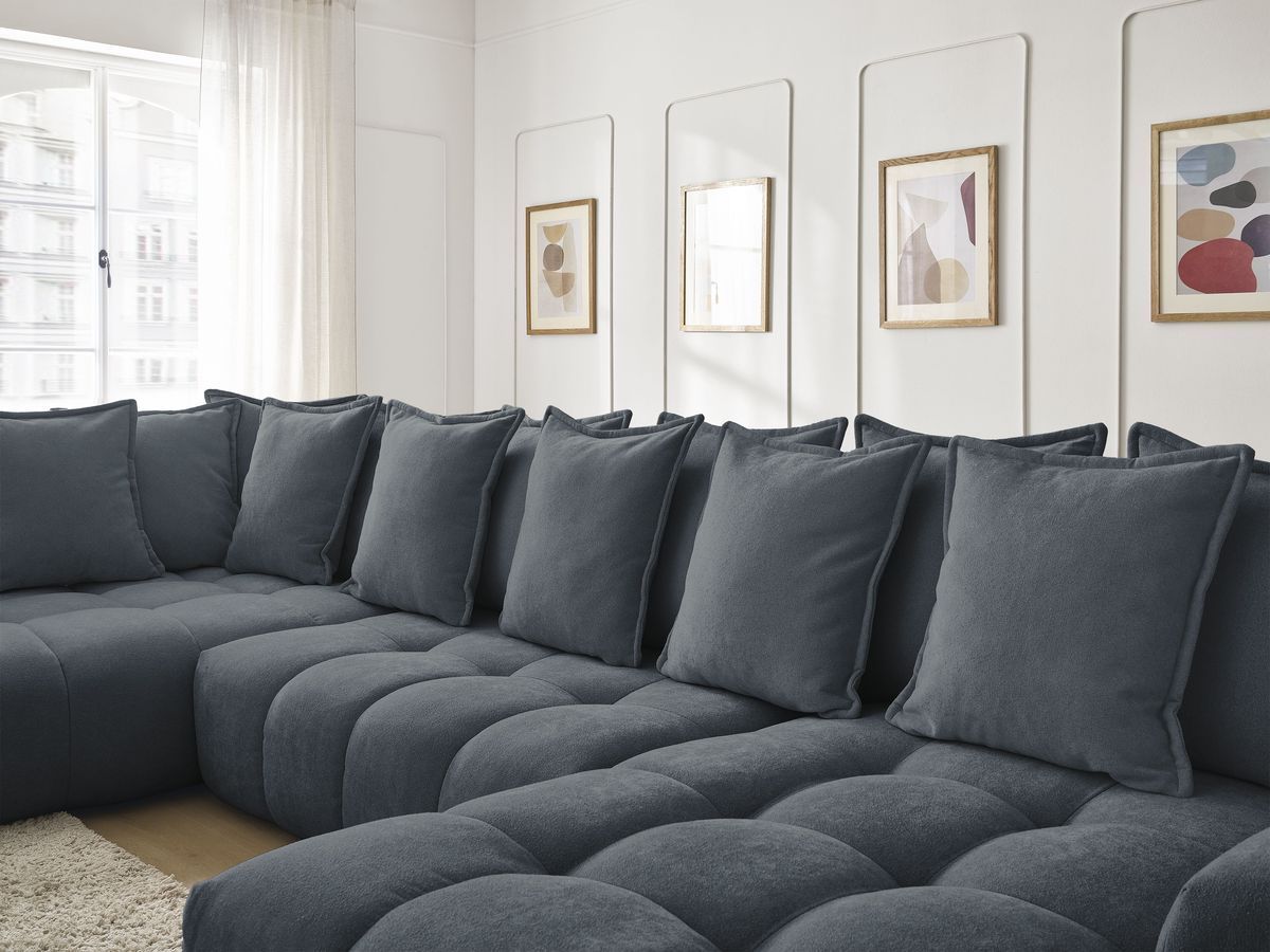 Bobochic Everest Wohnlandschaft, 14 Kissen Strukturstoff Dunkelblau Ecke rechts