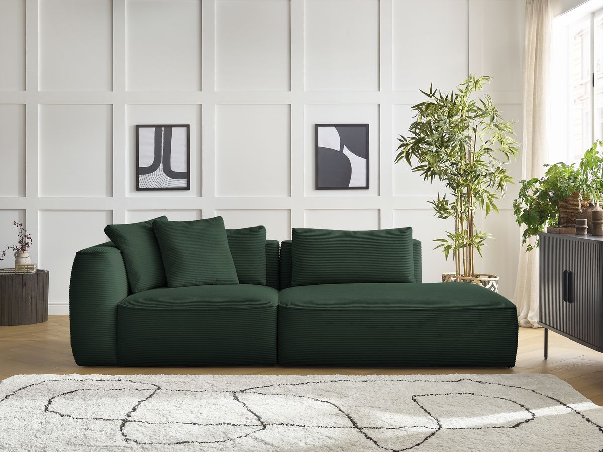 Bobochic Leopold Sofa 3-Sitzer Cordsamt Dunkelgrün Armlehne links