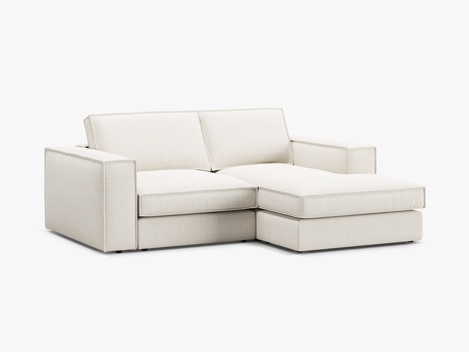 Micadoni modulares Ecksofa Pola 2-Sitzer kleine Version Rechts Strukturierter Stoff Babel Weiß