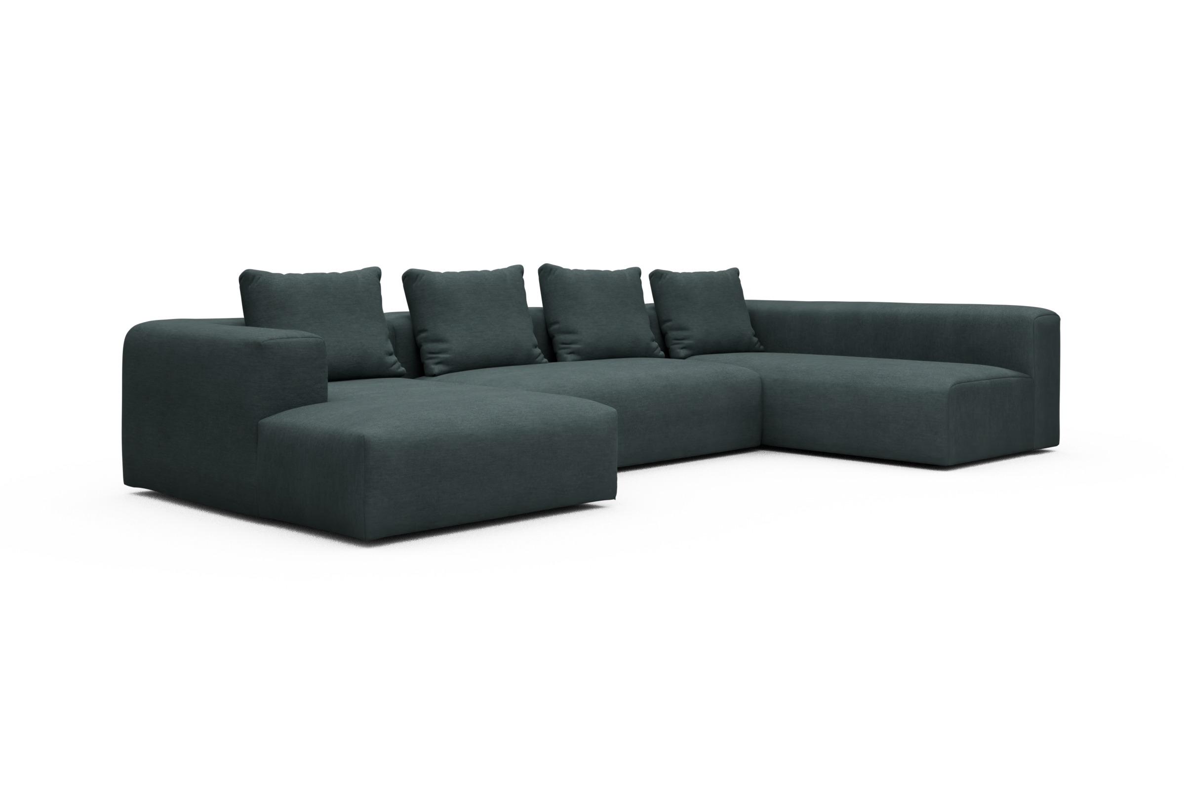 Wohnlandschaft Fred Chaiselongue links mit 2-Sitzer und lange Armlehne rechts Vivus-Blue