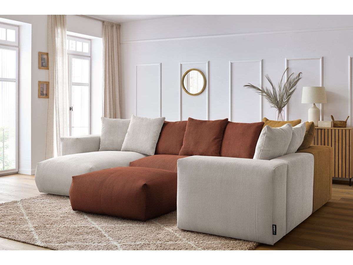 Bobochic Voltaire Wohnlandschaft mit Pouf 356 × 214 cm Cordsamt Mehrfarbig Ecke links
