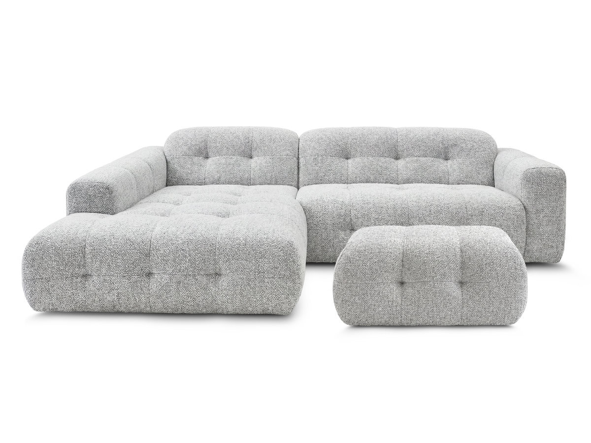 Bobochic Laura Ecksofa mit kleinem Pouf Melange-Stoff Hellgrau Ecke links