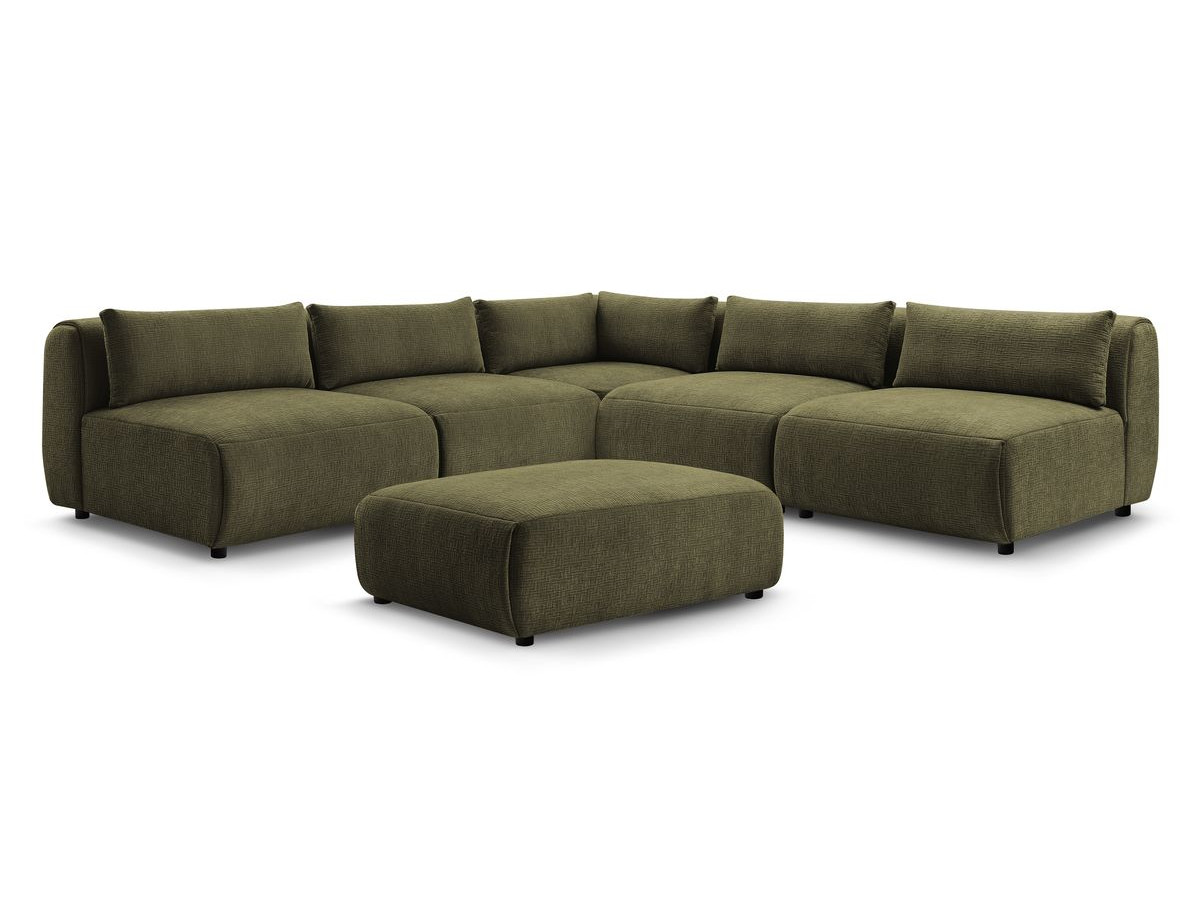 Bobochic Jeanne Ecksofa mit Pouf Strukturstoff Grün