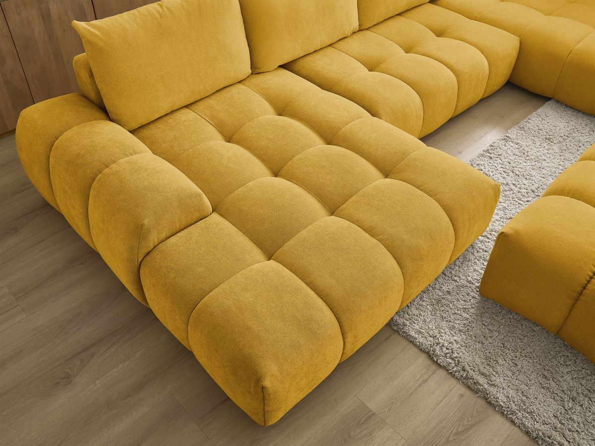 Bobochic Everest Wohnlandschaft mit Pouf, 6 Kissen Strukturstoff Gelb Ecke links