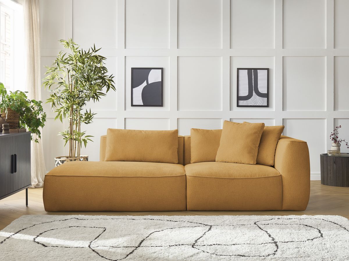 Bobochic Leopold Sofa 3-Sitzer Strukturstoff Gelb Armlehne rechts