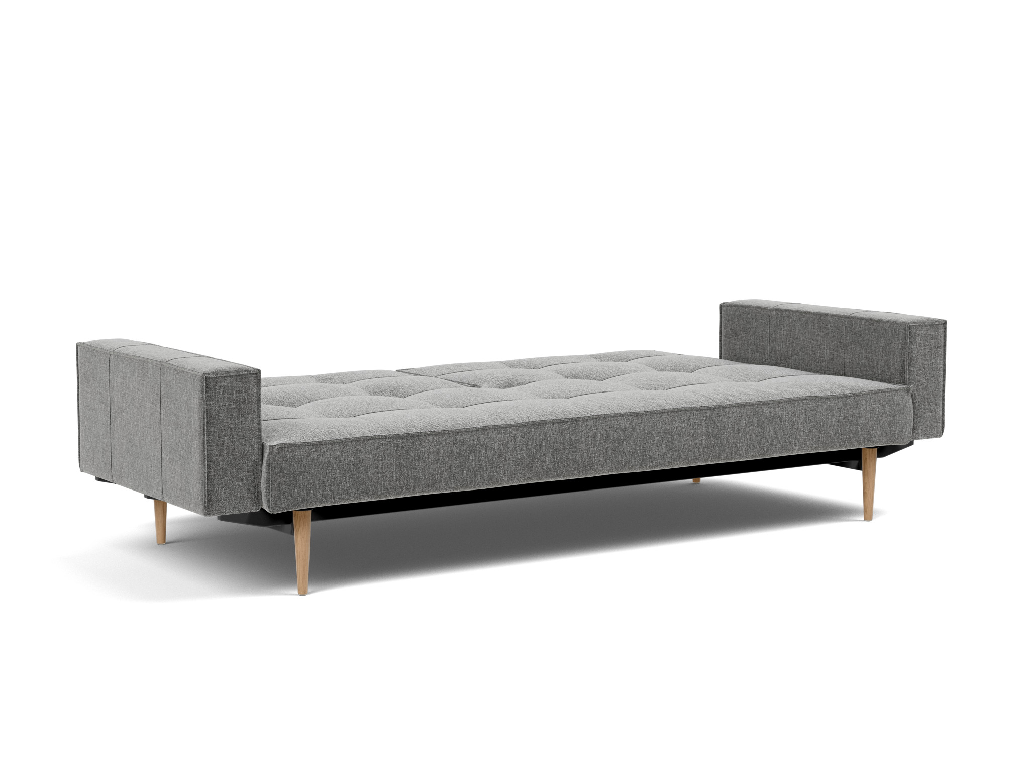 Schlafsofa Splitback mit Armlehnen Strukturierter Stoff Twist 563-Charcoal Beine Styletto Eiche hell