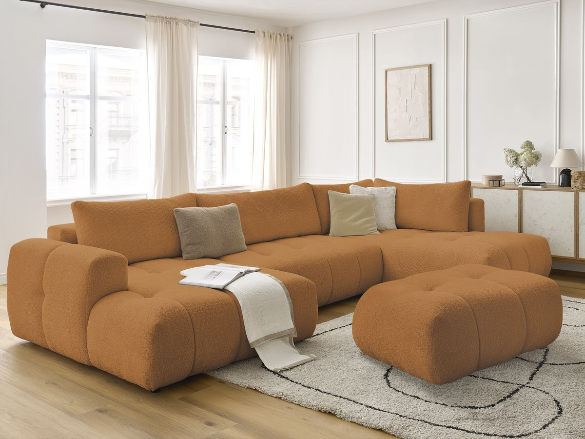 Bobochic Fuji Wohnlandschaft mit Pouf Bouclé-Stoff Gelb Ecke links