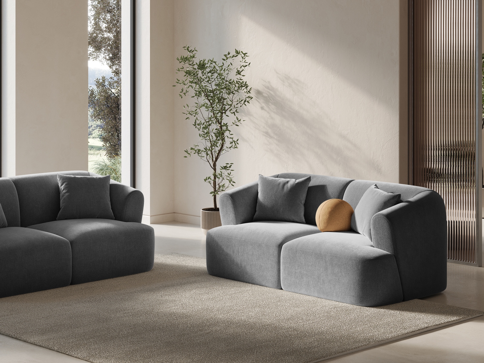 Cosmopolitan Design Sofa Campi 2-Sitzer Samt Vogue Grau