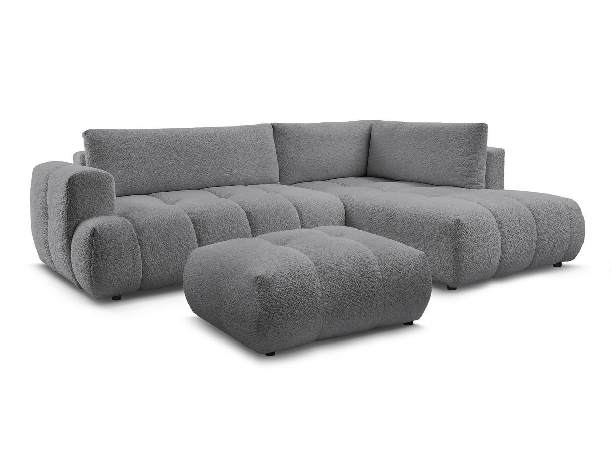 Bobochic Fuji Ecksofa mit Schlaffunktion und Bettkasten und Pouf 282 × 204 cm Bouclé-Stoff Dunkelgrau Ecke rechts