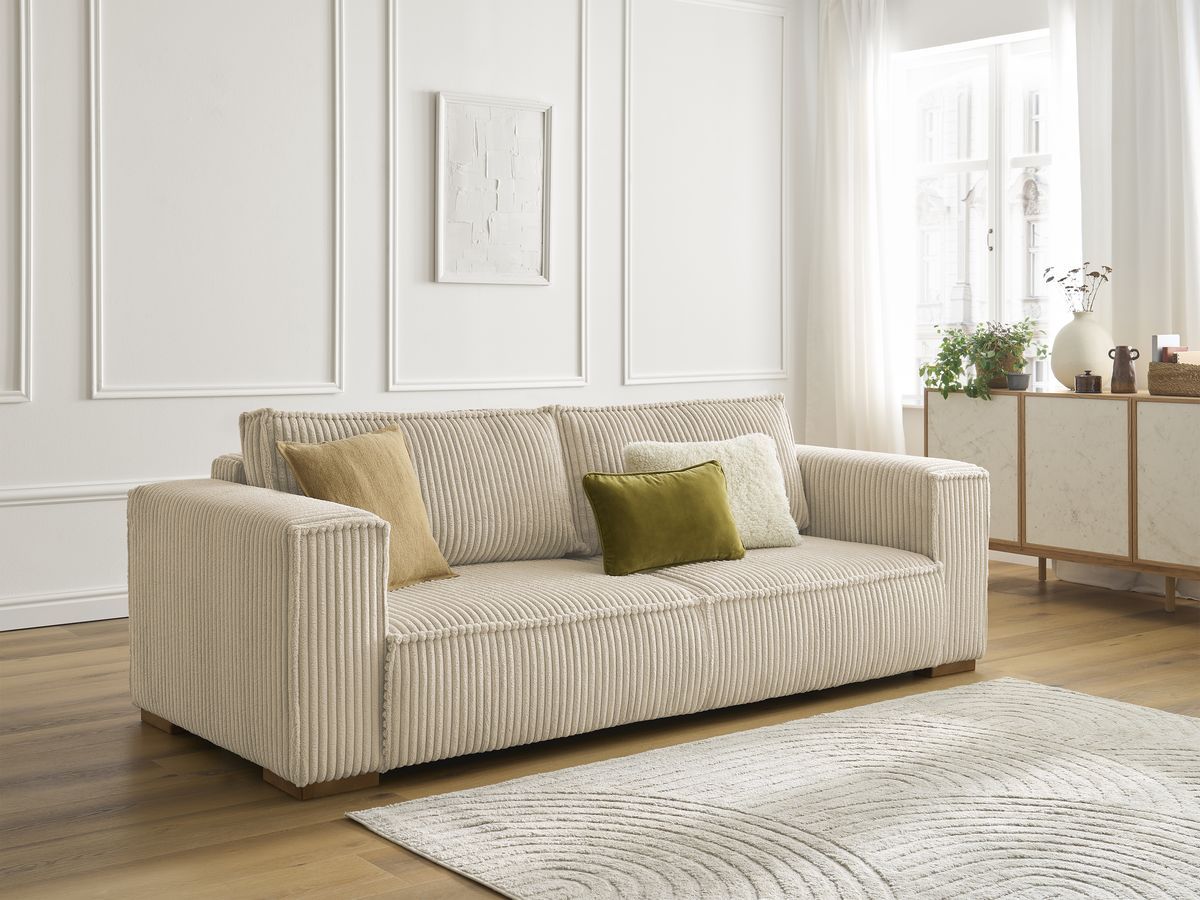 Bobochic Chelsea Sofa 3-Sitzer Breitcord weich Taupe