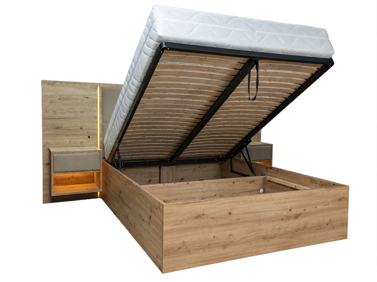 Bobochic Ryokan Polsterbett mit Bettkasten Strukturstoff Taupe, Liegefläche 160 × 200 cm