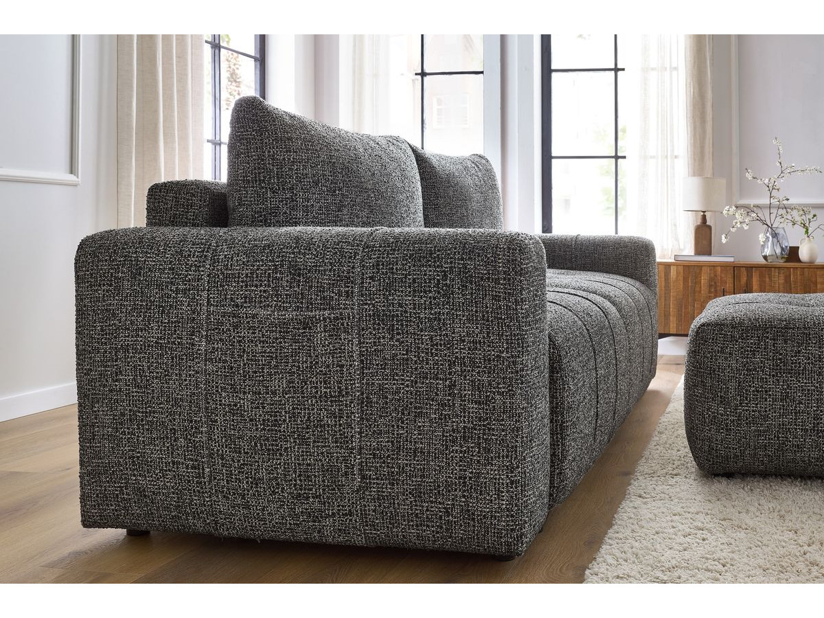 Bobochic Arsene Schlafsofa 4-Sitzer mit Bettkasten und Pouf Melange-Stoff Dunkelgrau
