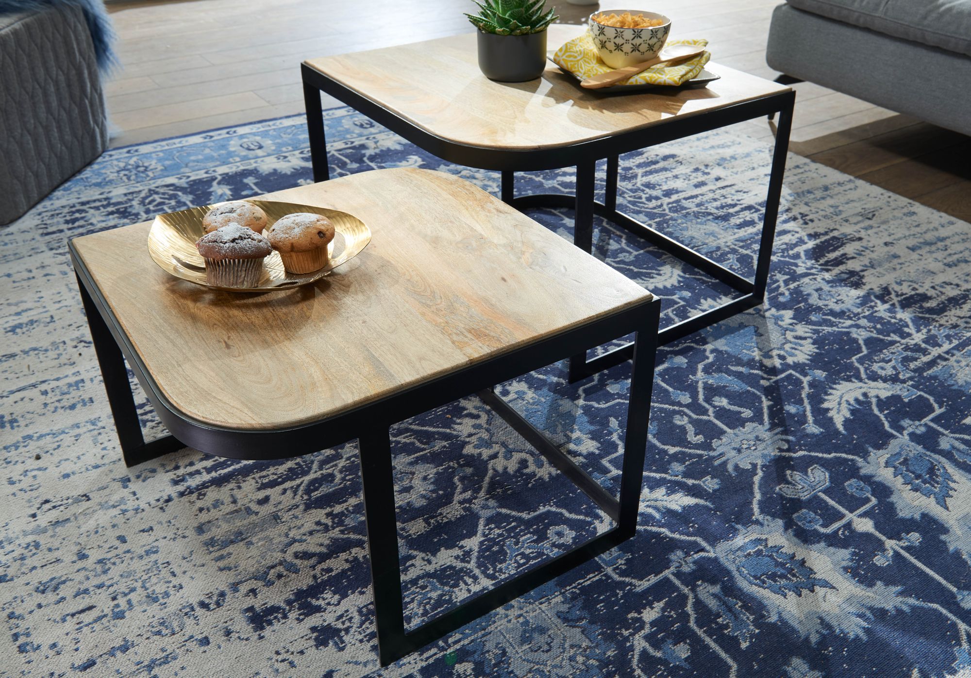 Satztisch 2er-Set Signabour Mango Massivholz Braun 60 × 60 × 40 cm