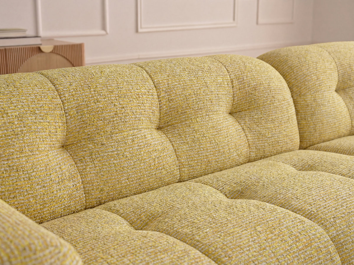 Bobochic Laura Ecksofa mit großem Pouf Melange-Stoff Gelb Ecke rechts