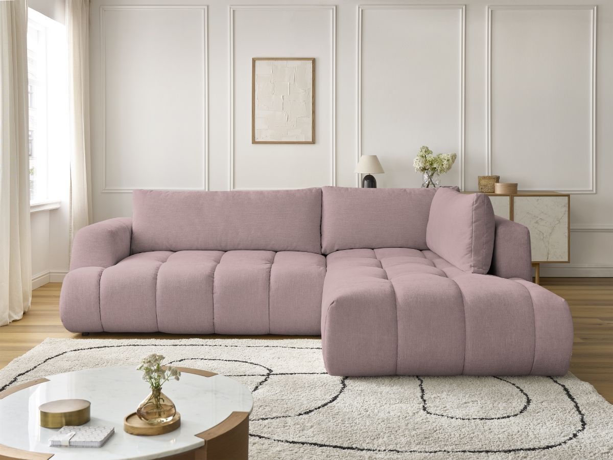Bobochic Fuji Ecksofa mit Schlaffunktion und Bettkasten 282 × 204 cm Stoff Rosa Ecke rechts
