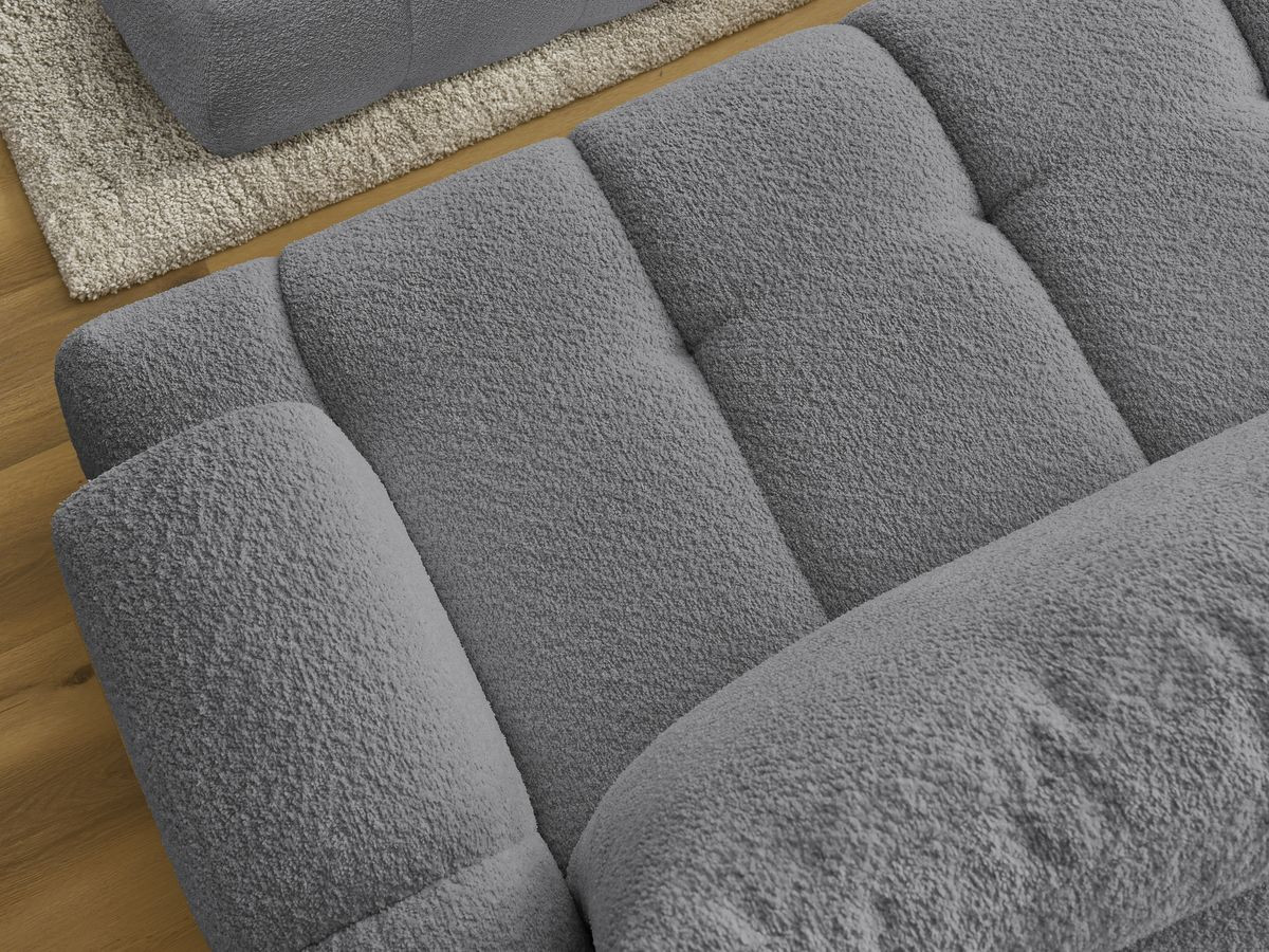 Bobochic Fuji Ecksofa mit Schlaffunktion und Bettkasten und Pouf 292 × 160 cm Bouclé-Stoff Dunkelgrau Ecke links