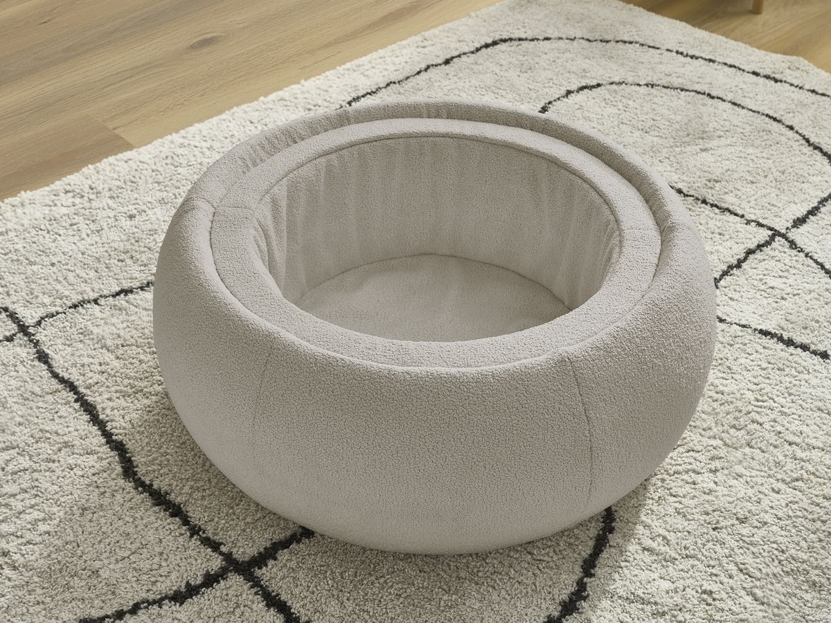 Bobochic Hayden Pouf mit Tablett, rund Bouclé-Stoff Taupe, 87 cm