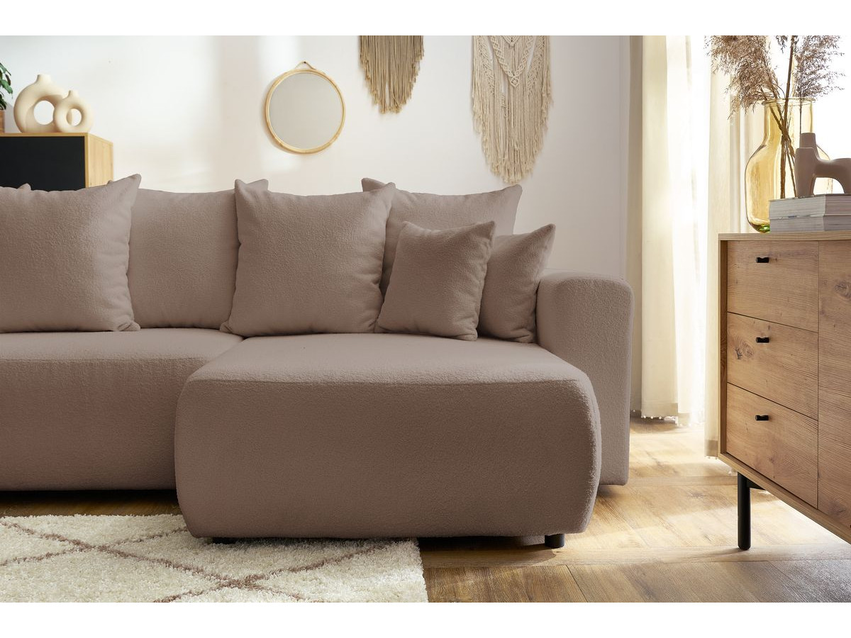 Bobochic Envy Ecksofa mit Schlaffunktion und Bettkasten Bouclé-Stoff Braun