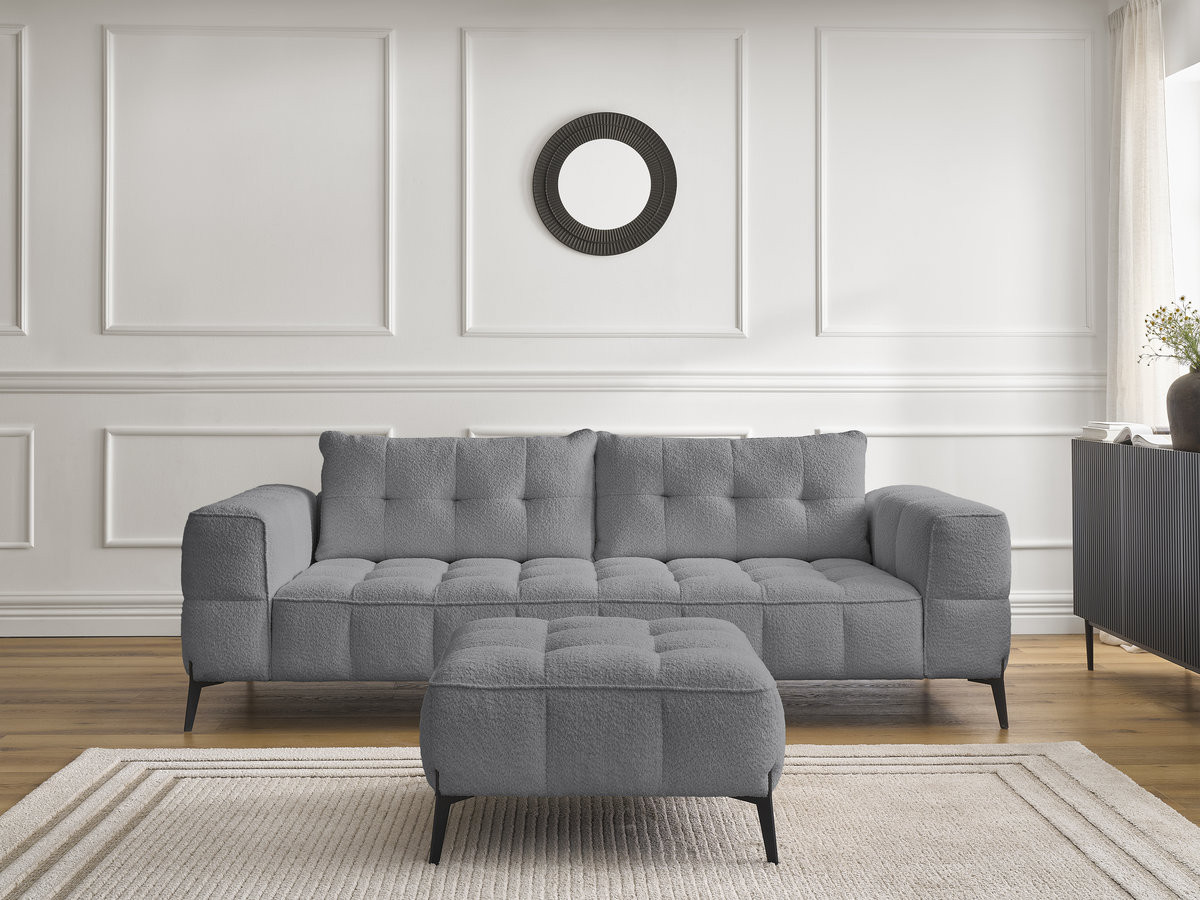 Bobochic Anis Sofa 3-Sitzer mit Pouf Bouclé-Stoff Dunkelgrau