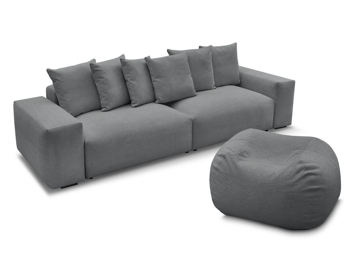 Bobochic Voltaire Sofa 5-Sitzer mit Pouf Melange-Stoff Dunkelgrau