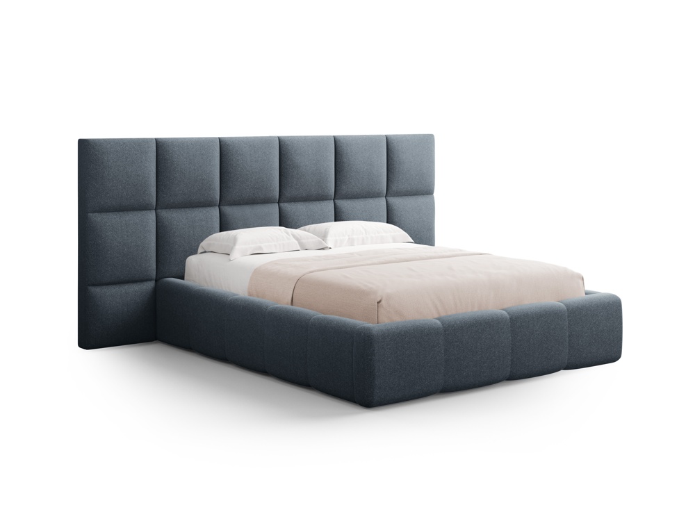 Cosmopolitan Design Stauraumbett mit doppeltem Kopfteil Livigno 180x200 Strukturierter Stoff Solid Dunkelblau